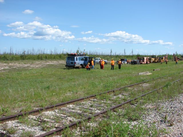 Track gang. Notice the van with rail wheels.