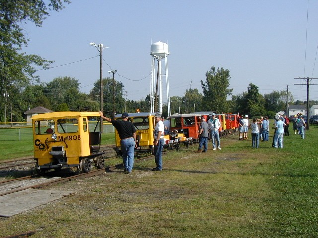 Some of the twelve cars that made the first run from Waterville,OH