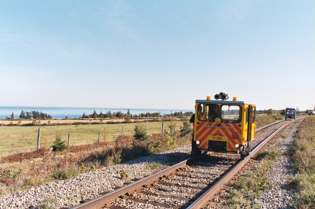 On the rails with the St Lawrence in the background