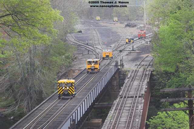 A group of the speeders make their way through the NECR Willimantic yard, heading south